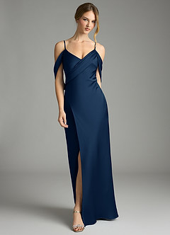 Azazie Malaya Final Sale Black Mermaid Pleated Stretch Satin Dress image3