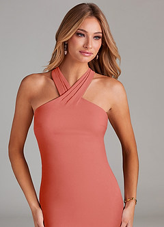 Azazie Doretta Bridesmaid Dresses Salmon Pink Mermaid Pleated Chiffon Dress image5