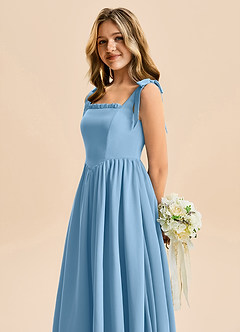 Azazie Delia Junior Abito A-Line in Chiffon Fiocco Blu Acciaio image7