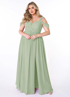 Azazie Lianne Bridesmaid Dresses Dusty Sage A-Line Off the Shoulder Chiffon Dress image8