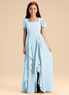 Azazie Priya Junior Sky Blue A-Line Blouson Chiffon Dress image1