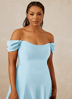 Christian Siriano Bridal for Azazie 1002 Bridesmaid Dresses Sky Blue A-Line Off the Shoulder Stretch Satin Convertible Dress image13