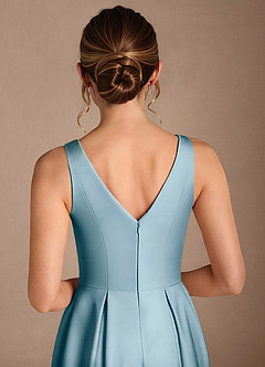 Azazie Fulton Mother of the Bride Dresses Moody Blue A-Line Pleated Stretch Satin Dress image6
