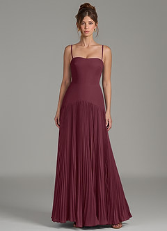 Azazie Yuliana Vestidos de damas de honor Vestido de Cabernet de Gasa de Línea A con Sin tirantes image4