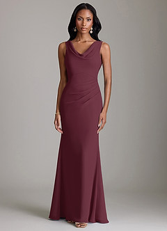 Azazie Linelle 신부 들러리 드레스 인어 주름진 쉬폰 바닥 길이 드레스 image5