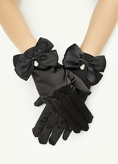 Gants courts en satin avec breloques en forme de nœud et de perles