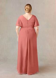 Azazie Morning Glory Mother of the Bride Dresses Salmon Pink A-Line V-Neck Ruched Chiffon Dress image6