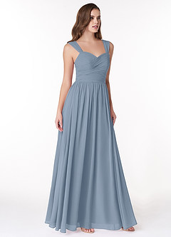 Azazie Zapheira Abiti da Damigella Abito A-Line in Chiffon Increspato Blu Polveroso image4