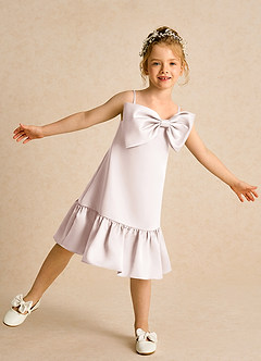 Azazie Kiwi Flower Girl Dresses Rose Petal A-Line Spaghetti Strap Matte Satin Dress image1