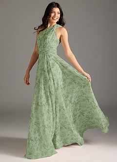 Azazie Charlize Jurken voor bruidsmeisjes Jurk van Chiffon met A-Lijn One-Shoulder Groene Varen Bloemen image6