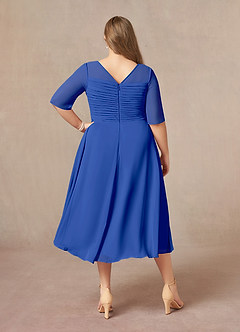 Azazie Naomi Mother of the Bride Dresses Royal Blue A-Line Boatneck Pleated Chiffon Dress image11