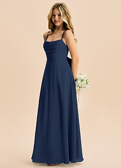 Azazie Bear Junior Dark Navy A-Line Pleated Chiffon Dress image5