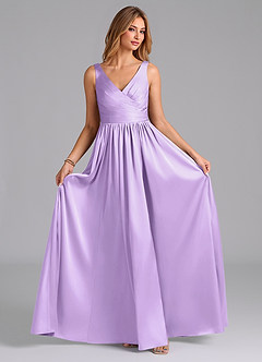 Azazie Keyla Abiti da Damigella Abito A-Line in Raso Elasticizzato Plissettato Lilla image3