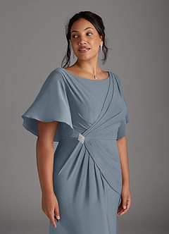 Azazie Louanne Mother of the Bride Dresses Dusty Blue Mermaid Boatneck Pleated Luxe Knit Dress image8