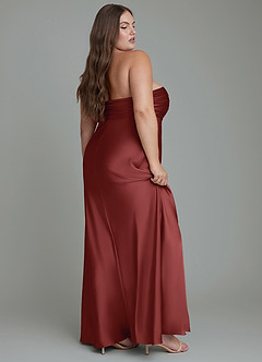 Azazie Saylor Vestidos de damas de honor Vestido Terracota de Satén Elástico de Corte Sirena con Palabra de honor image12