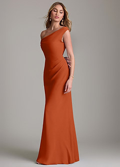 Azazie Emerson Bridesmaid Dresses Burnt Orange Sheath Off the Shoulder Chiffon Dress image6