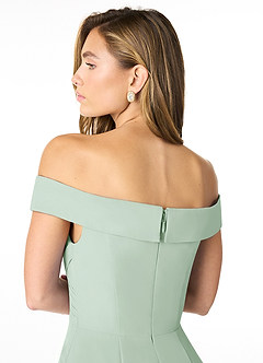 Azazie Lecia Bridesmaid Dresses Agave Empire Off-The-Shoulder Pleated Chiffon Convertible Dress image7