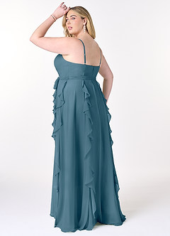 Azazie Peyton Brautjungfernkleider A-Linie Gestreift Chiffon Kleid Bermudablau image10