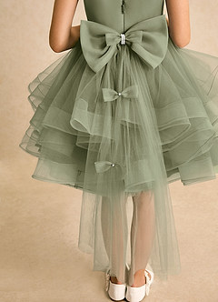 Azazie Tinie Blumenmädchenkleider Ballkleid Schleifen Tüll Kleid Pistazie image7