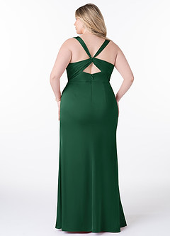 Azazie Mero Vestidos de damas de honor Vestido de Verde Oscuro de Satén Elástico de Corte Recto con Plisado image8