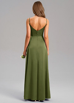Azazie Talina Bridesmaid Dresses Olive A-Line Stretch Satin Dress image2