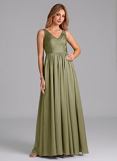 Azazie Keyla Robes de demoiselle d'honneur Robe Trapèze en Satin extensible Plissée Pistache image6