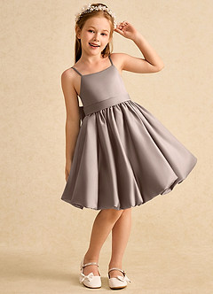 Azazie Davine vestidos de niña de las flores Vestido de Gris Pardo de Satin Mate de Corte En A con Tirante Espagueti image4