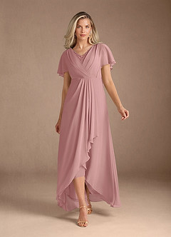 Azazie Eliza Mother of the Bride Dresses Dusty Rose A-Line V-Neck Pleated Chiffon Dress image1
