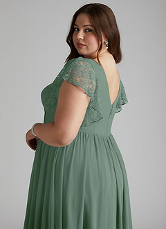 Azazie Zella Bridesmaid Dresses Eucalyptus A-Line Lace Chiffon Dress image11