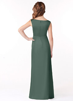 Azazie Sadia Junior Sea Moss A-Line Pleated Stretch Satin Dress image3