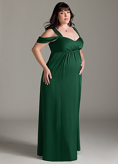 Azazie Rhea Maternity Bridesmaid Dresses A-Line Off-The-Shouler Pleated Stretch Satin Floor-Length Dress image10