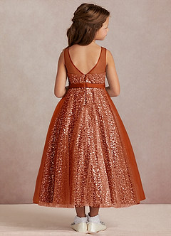 Azazie Siwa Flower Girl Dresses Paprika A-Line Beaded Tulle Dress image3