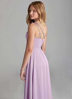 Azazie Maron Junior Frosted Lilac A-Line Pleated Stretch Satin Dress image2