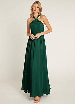 Azazie Jacey Bridesmaid Dresses Emerald A-Line Pleated Chiffon Dress image2