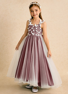 Azazie Darlina Flower Girl Dresses Ivory Desert Rose Ball-Gown Lace Tulle Dress image9