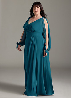 Azazie Matilda Final Sale Ink Blue A-Line Long Sleeve Chiffon Dress image11