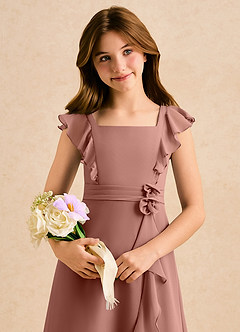 Azazie Soso Girls Formal Robe Demoiselle D'honneur Fillette Robe Trapèze en Mousseline de soie Plissée Rose De Cèdre image6