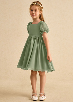 Azazie Jolie Flower Girl Dresses Pistachio A-Line with Sleeves Chiffon Dress image5