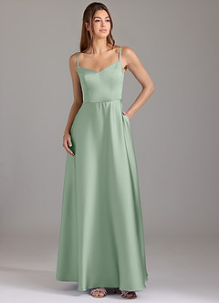 Azazie Marley Bridesmaid Dresses Agave A-Line Off the Shoulder Stretch Satin Convertible Dress image3