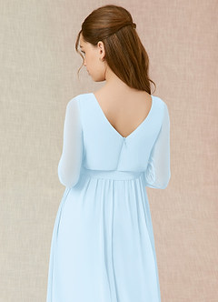 Azazie Angelica Junior Abito A-Line in Chiffon Plissettato Azzurro image7