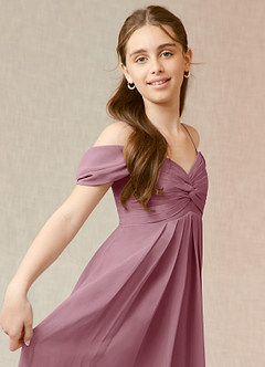 Azazie Kaitlynn Junior Vintage Mauve A-Line Off the Shoulder Chiffon Dress image6