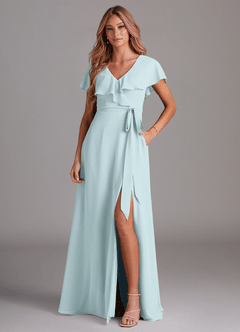 Azazie Lainey Bridesmaid Dresses Mist A-Line with Pockets Chiffon Dress image1