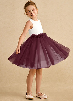 Azazie Louisa Abiti da Ragazza di Fiori Abito A-Line in Tulle Senza Maniche Avorio Cabernet image3