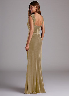 Azazie Genesis Bridesmaid Dresses Golden Tan Sheath Pleated Velvet Dress image6