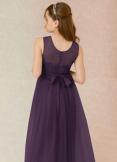 Azazie Georgette Junior Plum A-Line Lace Tulle Dress image7