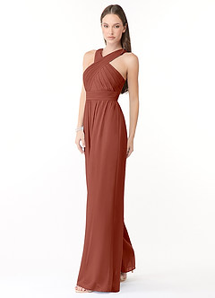 Azazie Berdie Abiti da Damigella Tuta in Chiffon con Scollo Halter Auburn image3