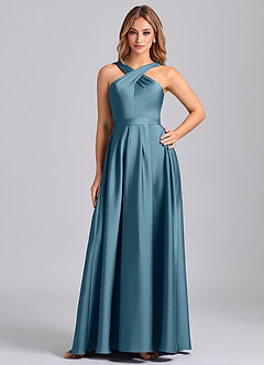 Azazie Dixie Brautjungfernkleider A-Linie Plissee Stretch-Satin Kleid Bermudablau image1