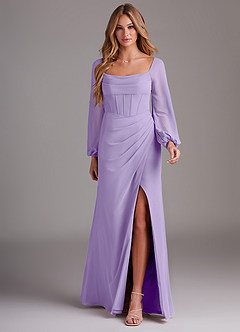 Azazie Charissa Bridesmaid Dresses Lilac Sheath Long Sleeve Chiffon Dress image3