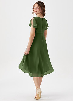 Azazie Graciela Junior Olive A-Line Pleated Chiffon Dress image6