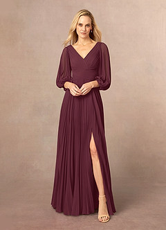 Azazie Zahara Mother of the Bride Dresses Cabernet A-Line V-Neck Pleated Chiffon Dress image2